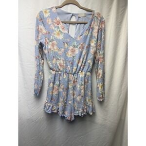 Alterd State Woman's Blue Floral Long Sleeved with shorts Romper Size Medium